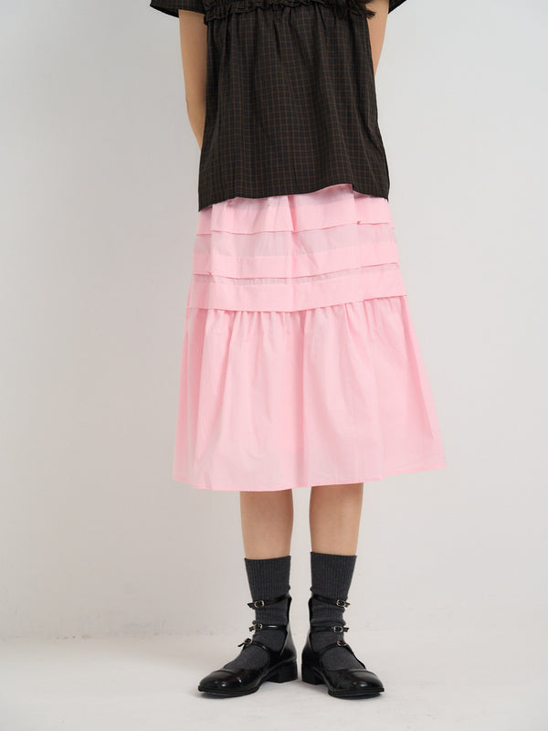 tiered pleated midi skirt
