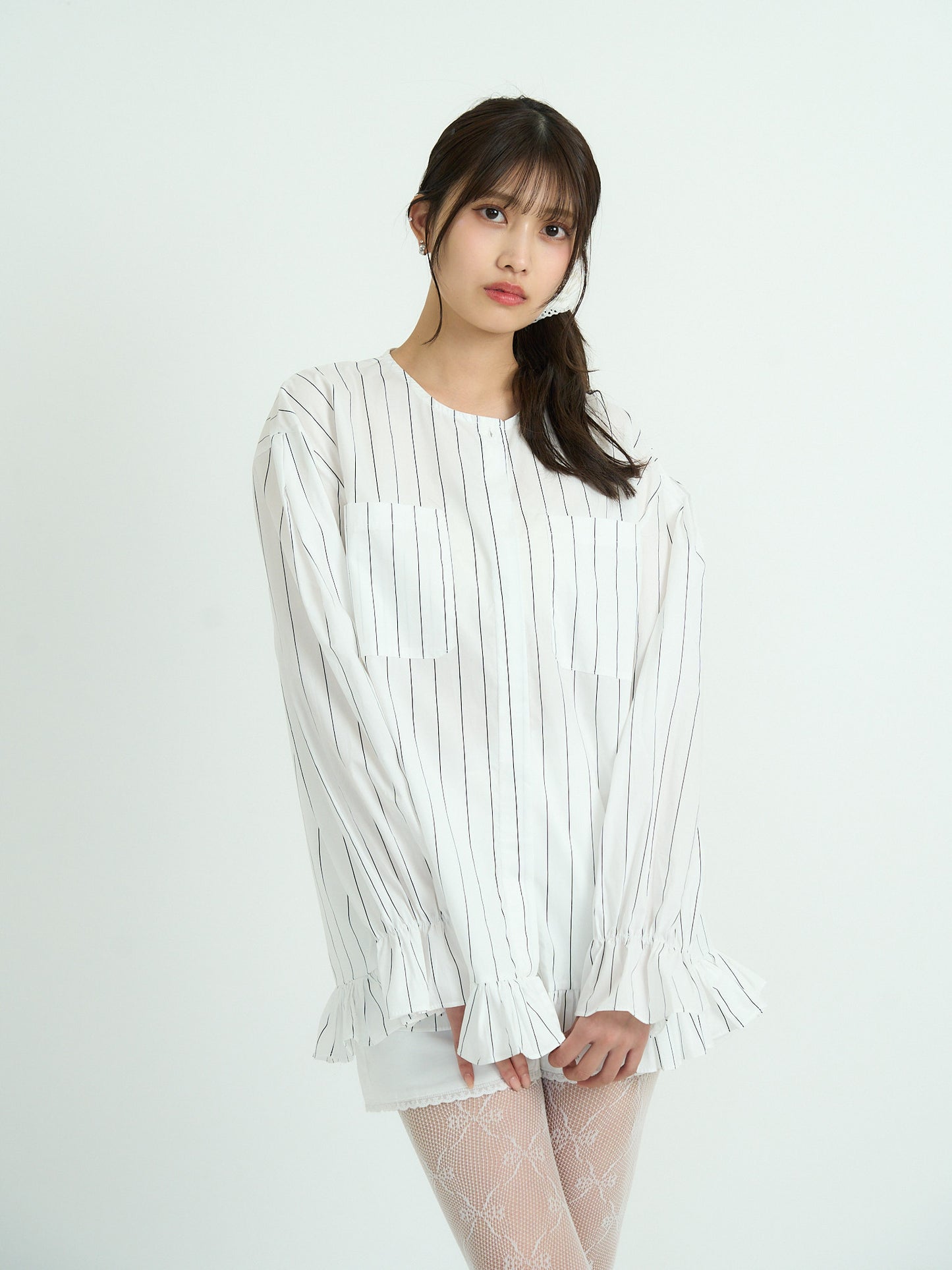 stripe frill big blouse