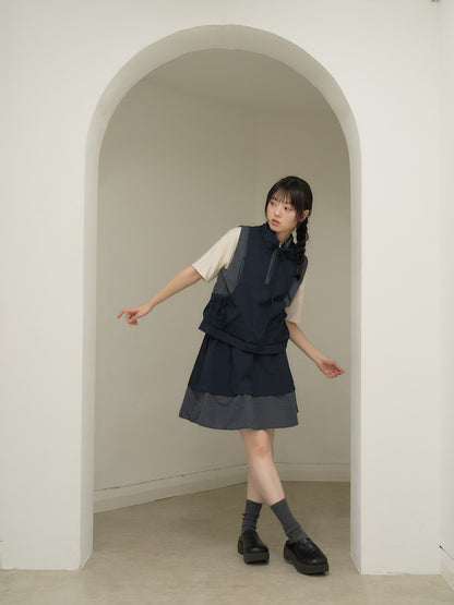 check vest & skirt set