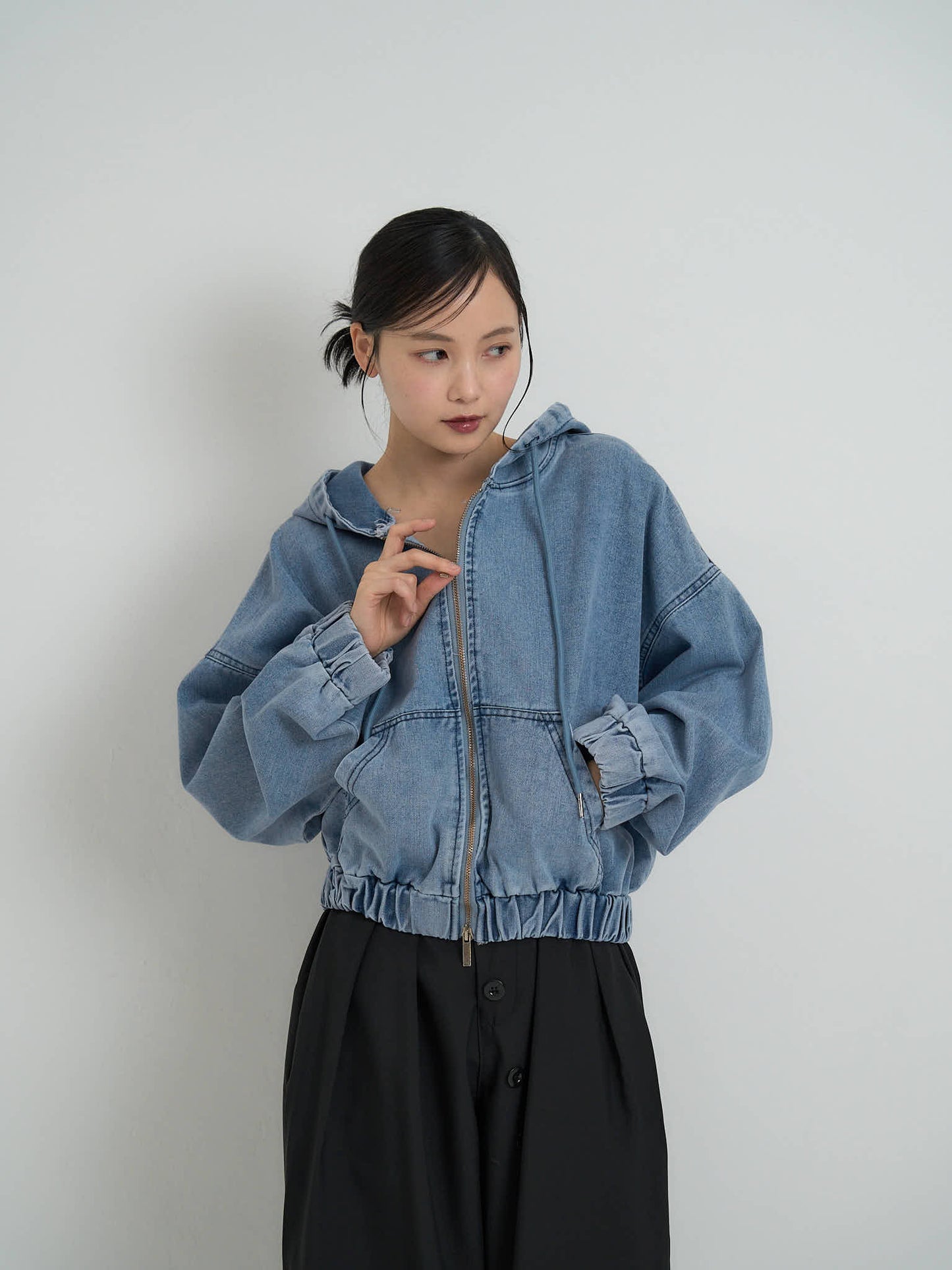 cropped denim hoodie