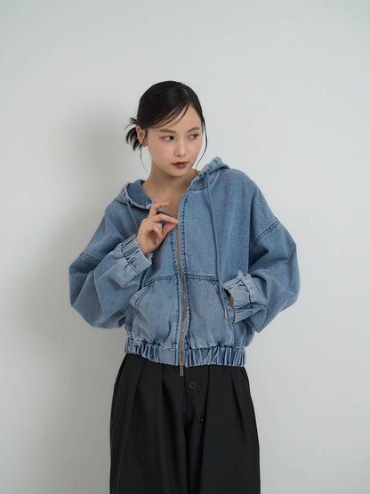 cropped denim hoodie