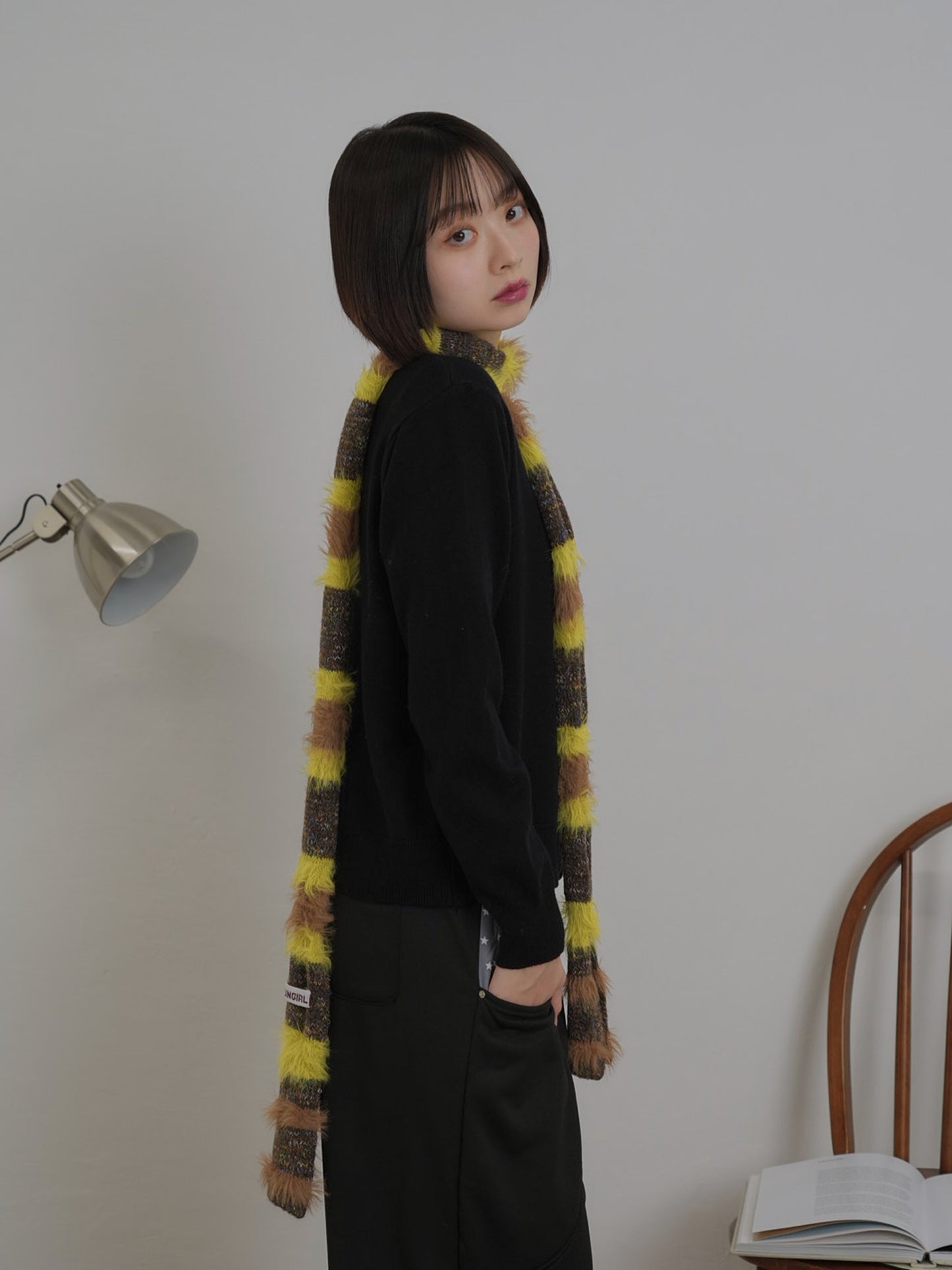 furry stripe knit muffler