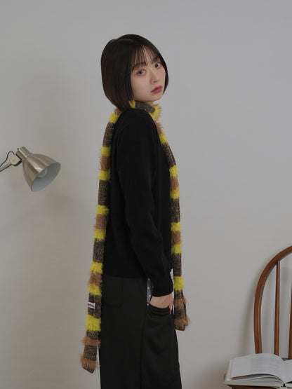 furry stripe knit muffler
