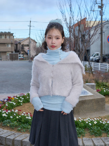 shaggy knit sailor cardigan