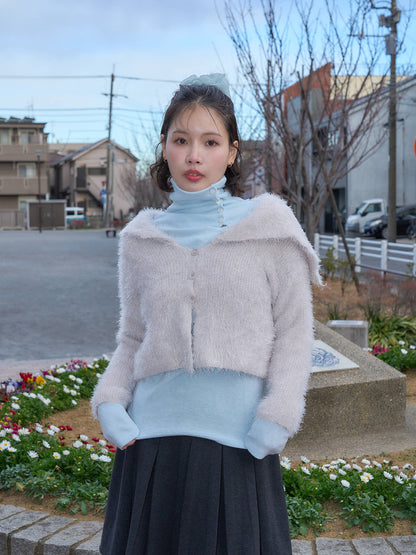 shaggy knit sailor cardigan