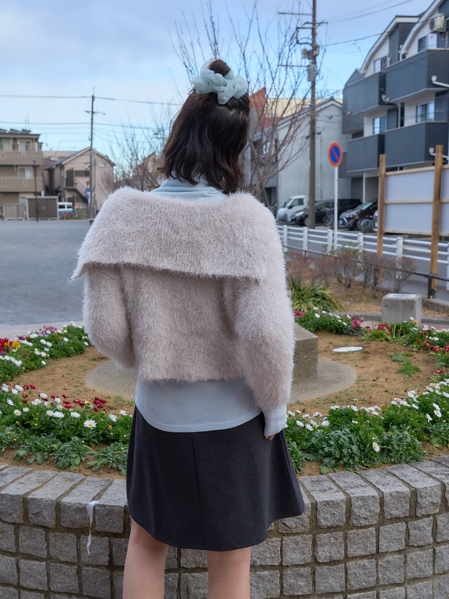 shaggy knit sailor cardigan
