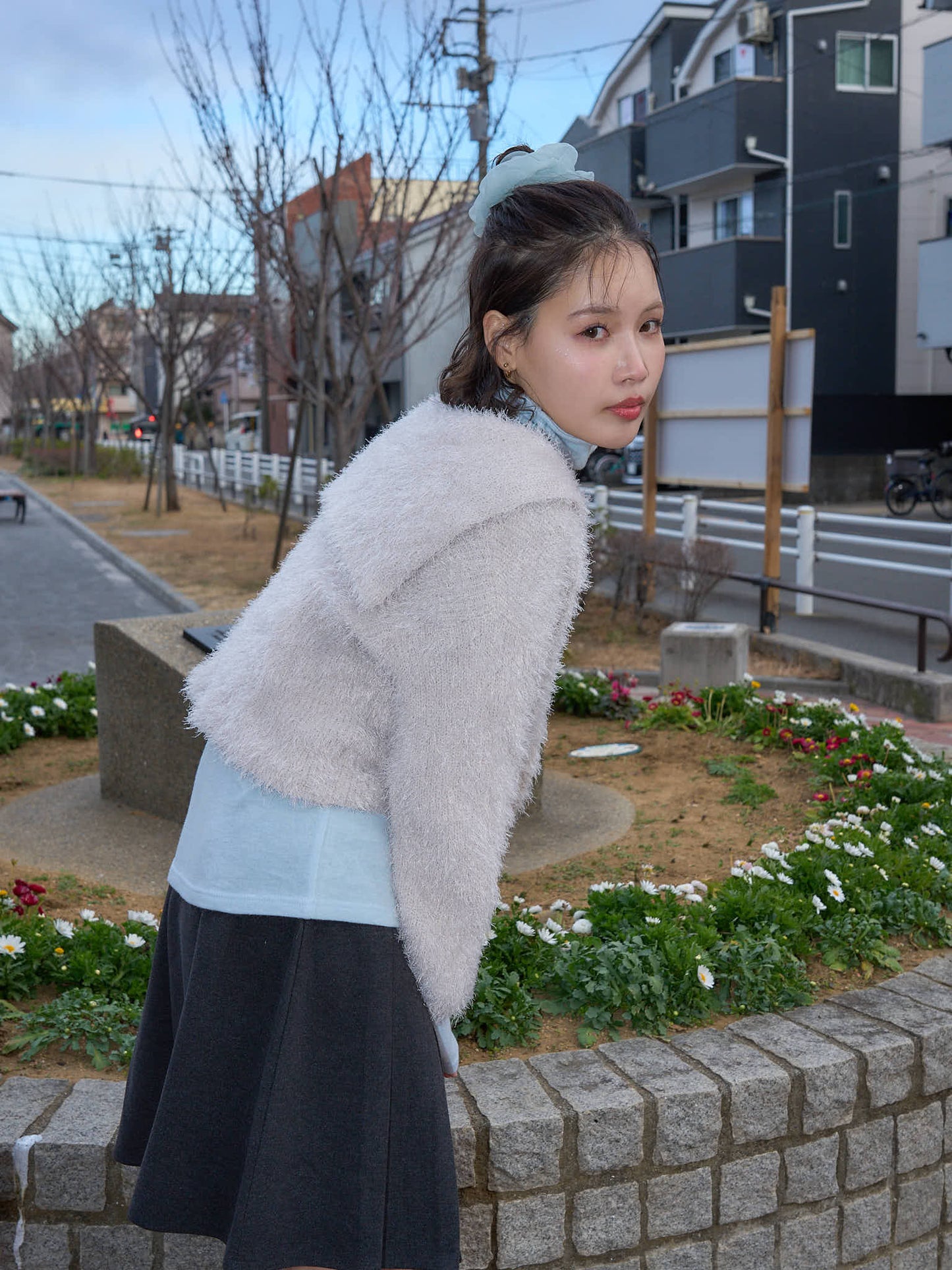shaggy knit sailor cardigan