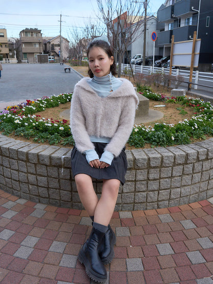 shaggy knit sailor cardigan