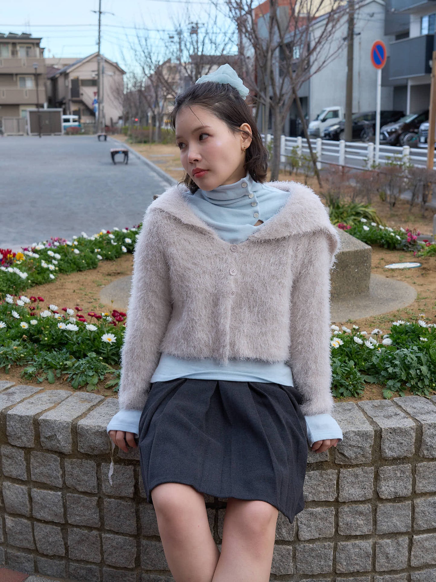 shaggy knit sailor cardigan