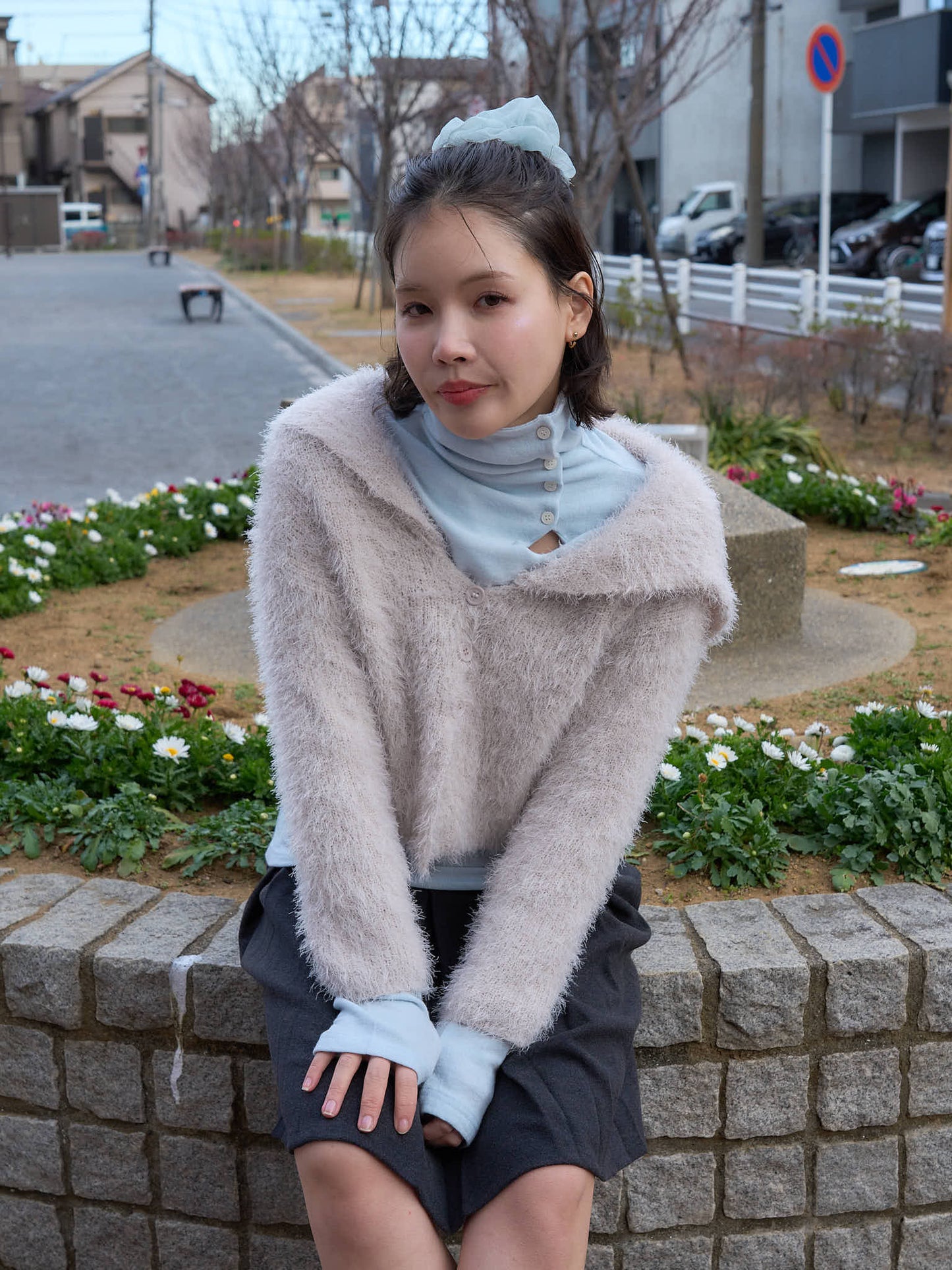 shaggy knit sailor cardigan