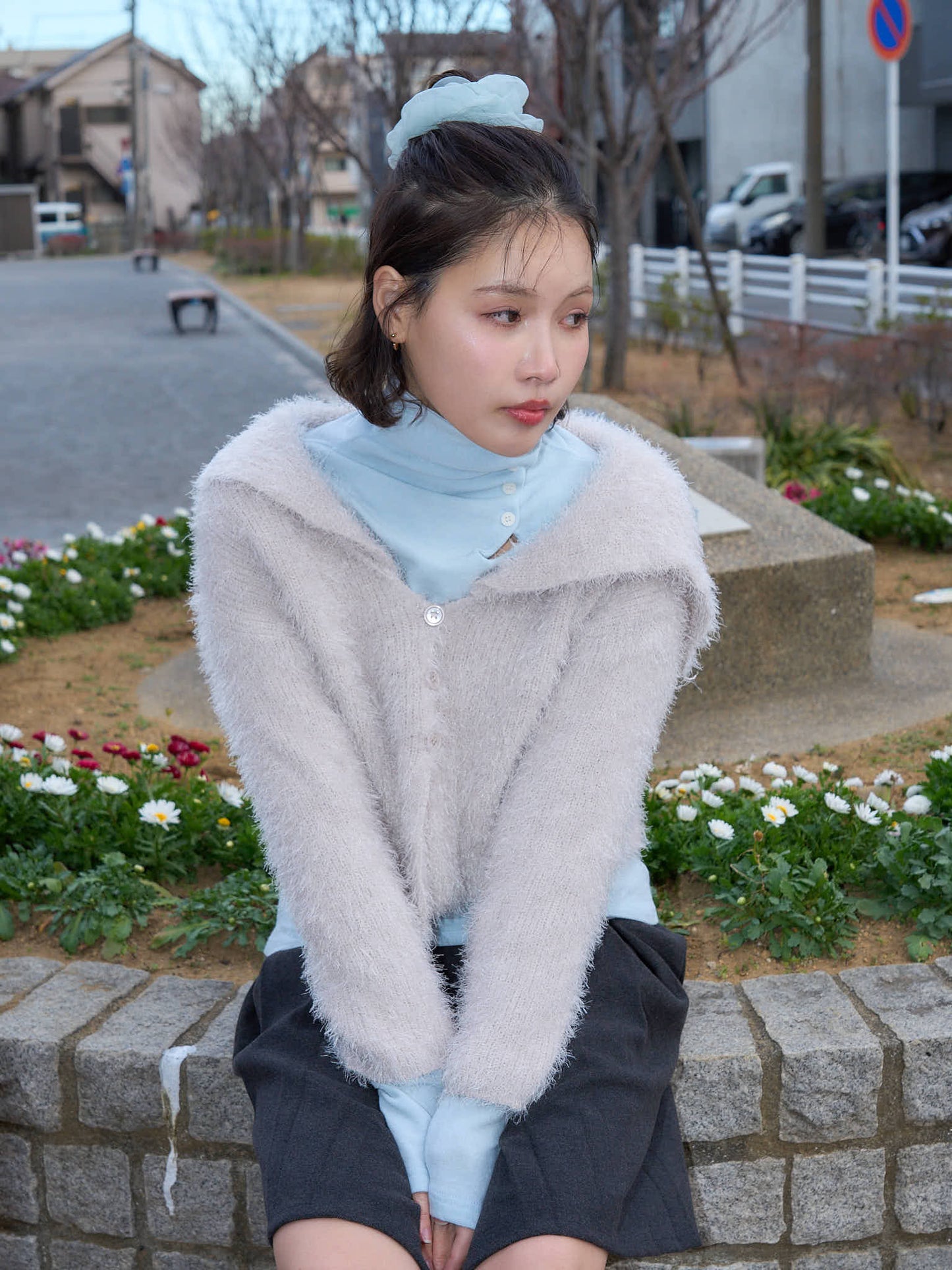 shaggy knit sailor cardigan