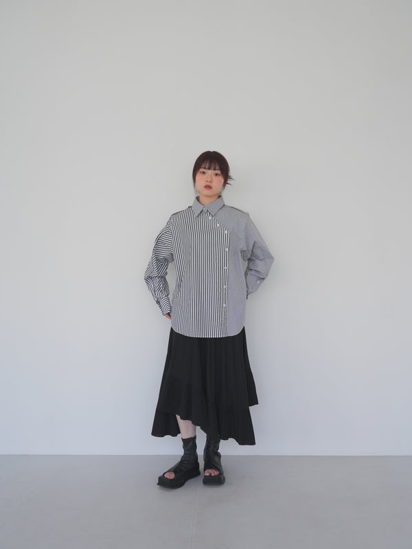 アシンメトリー ストライプシャツ 大人カジュアル レディース Uenui