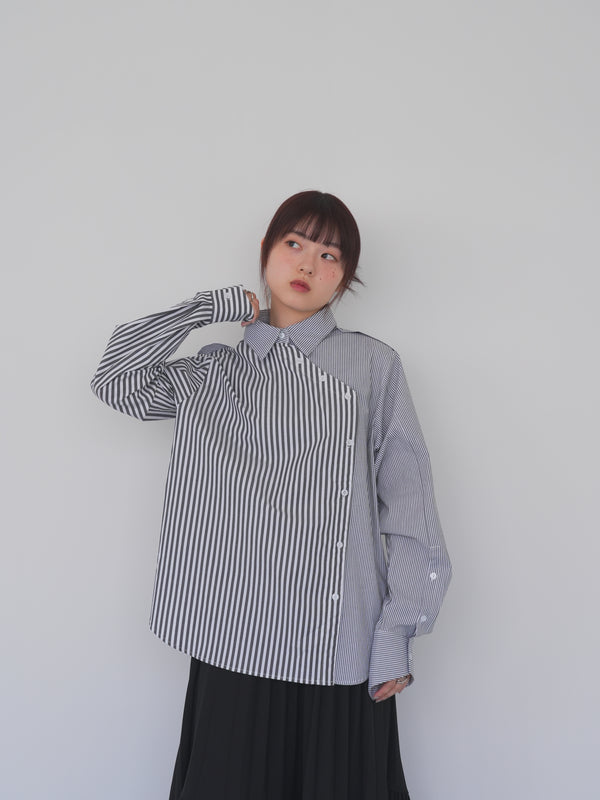 アシンメトリー ストライプシャツ 大人カジュアル レディース Uenui