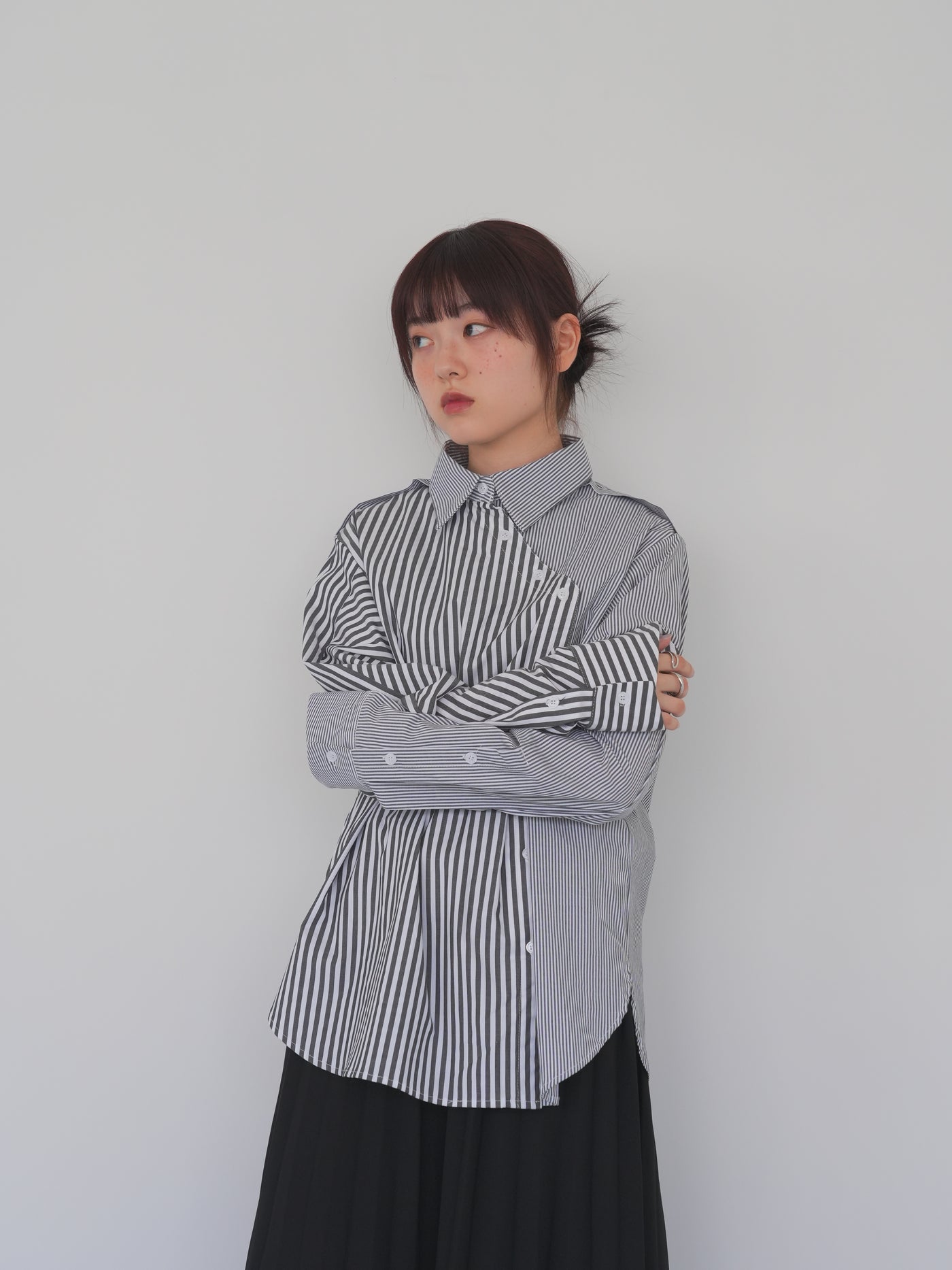 アシンメトリー ストライプシャツ 大人カジュアル レディース Uenui