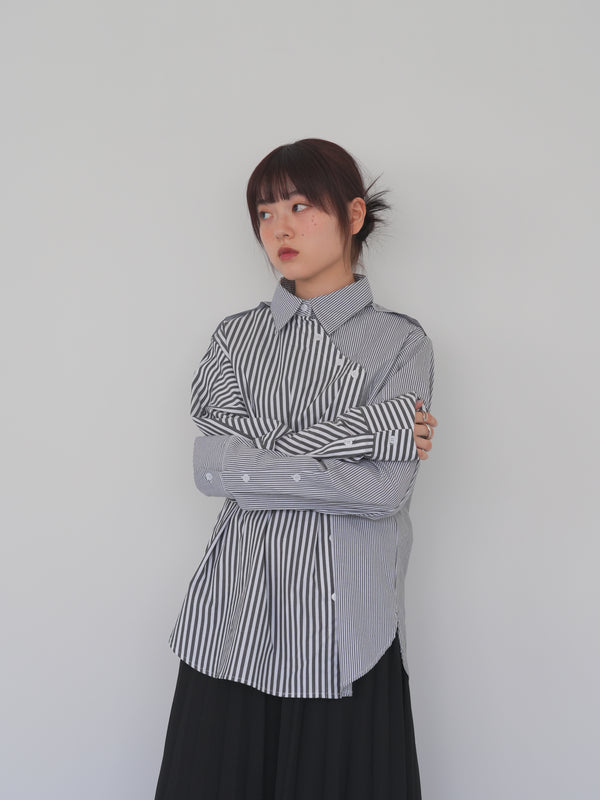 アシンメトリー ストライプシャツ 大人カジュアル レディース Uenui
