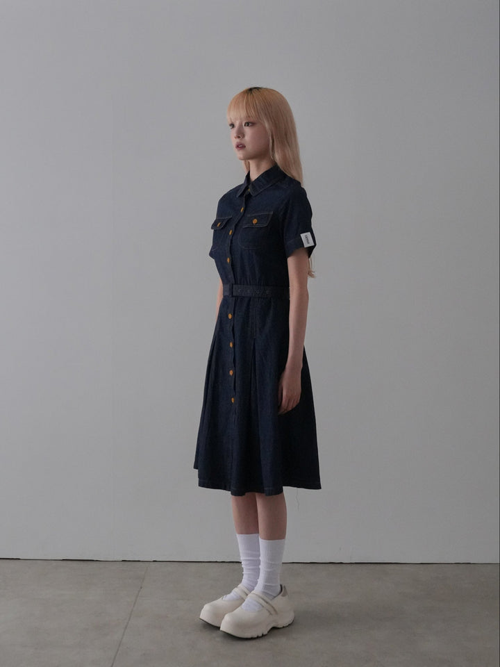 belted denim shirt dress