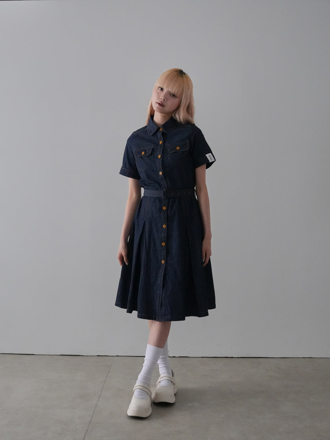 belted denim shirt dress
