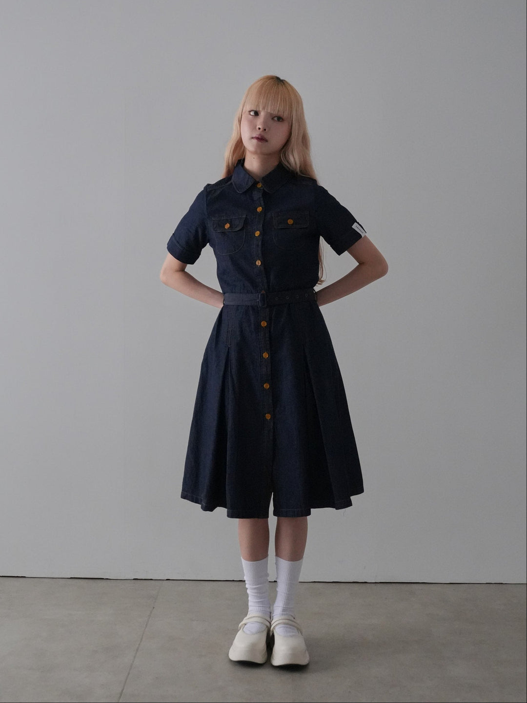 belted denim shirt dress