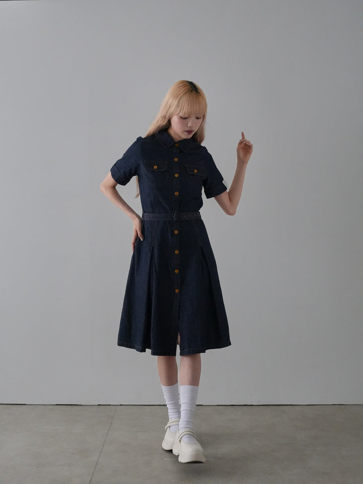 belted denim shirt dress