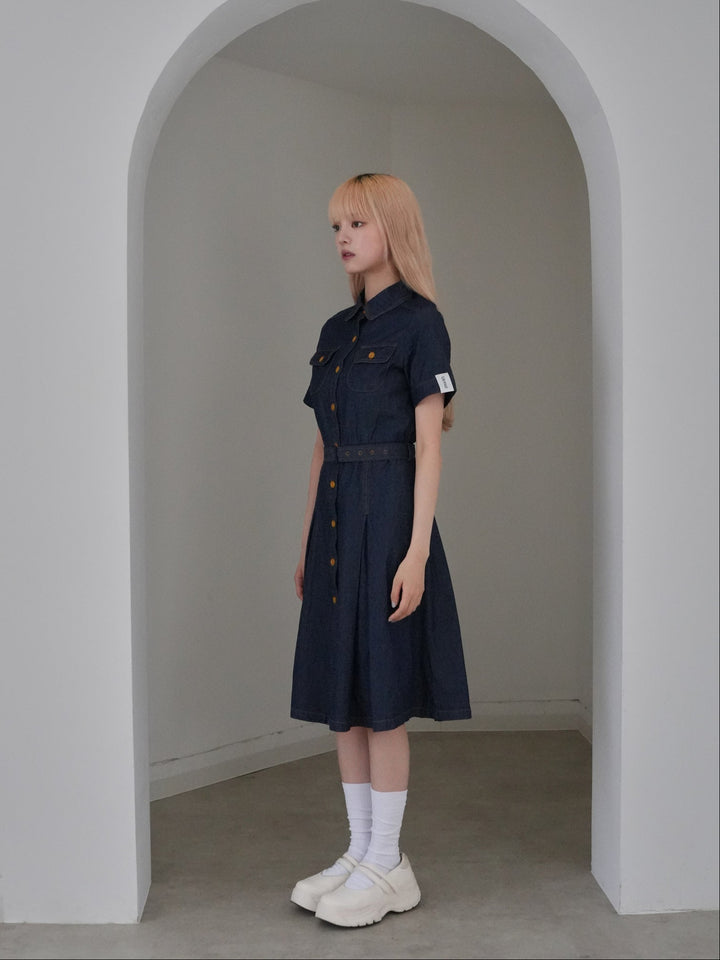 belted denim shirt dress