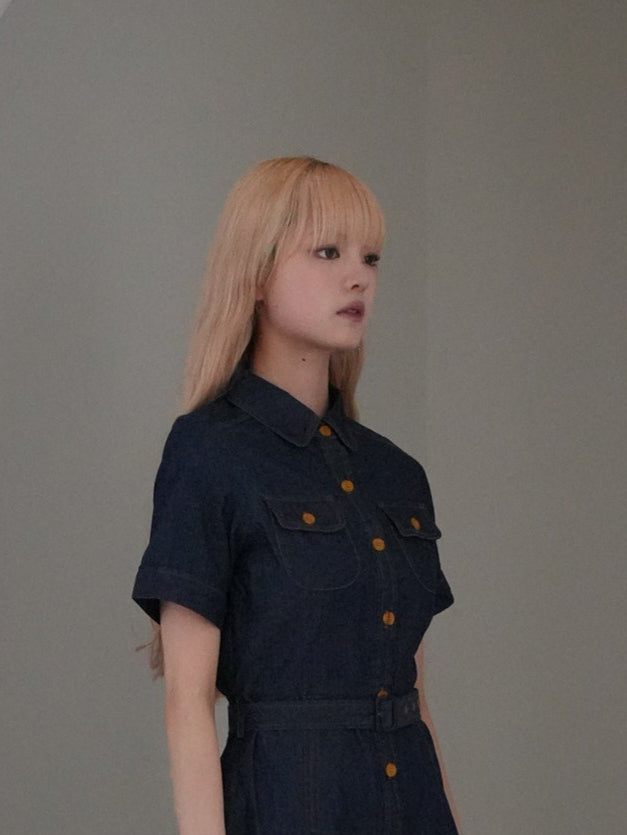 belted denim shirt dress