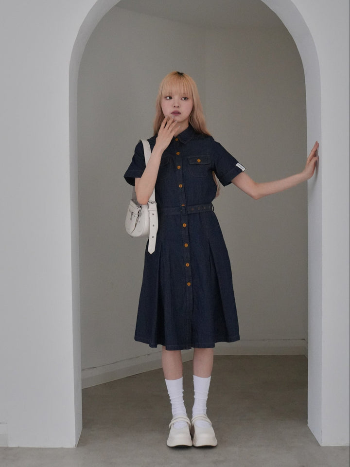 belted denim shirt dress
