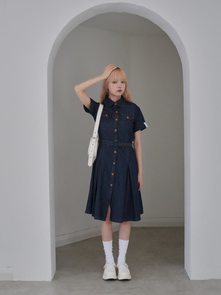 belted denim shirt dress