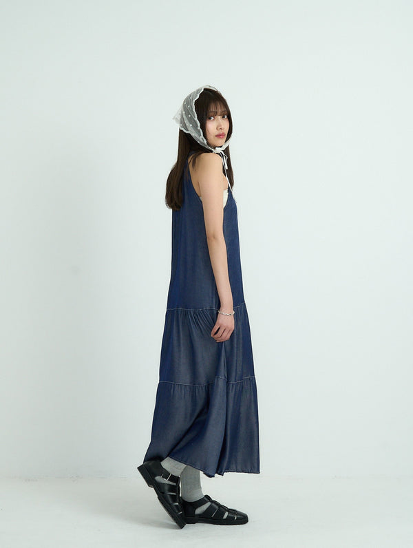 denim tiered halter dress