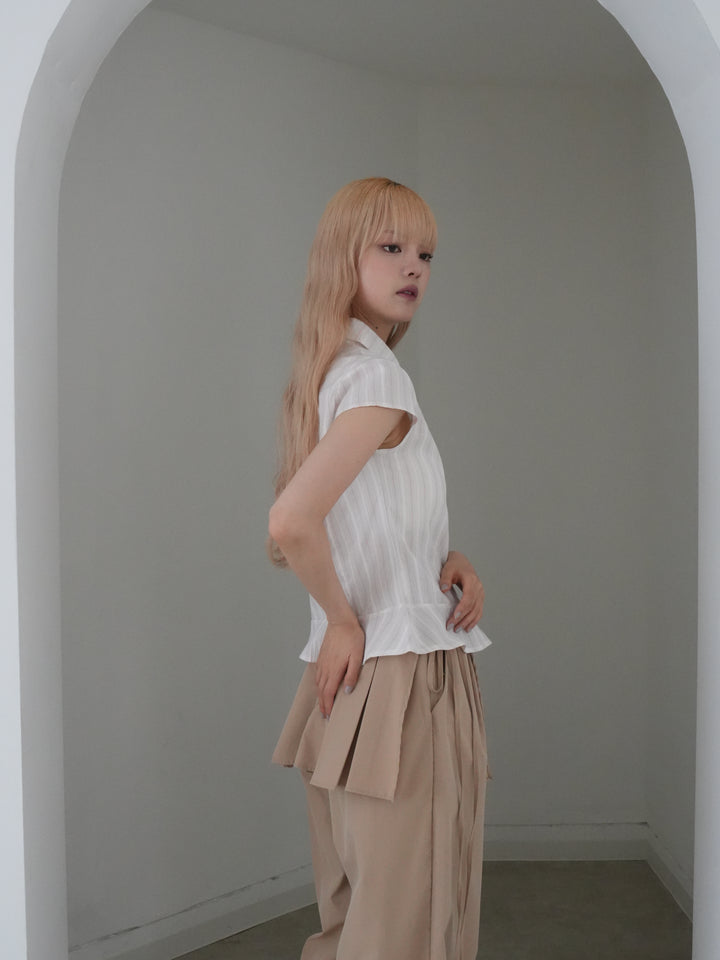puff sleeve stripe peplum blouse