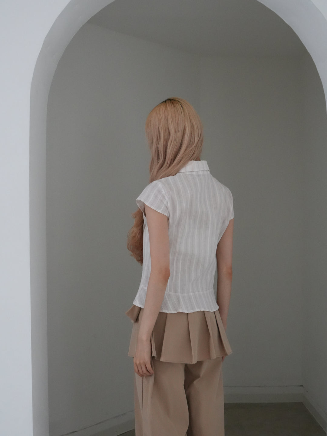 puff sleeve stripe peplum blouse