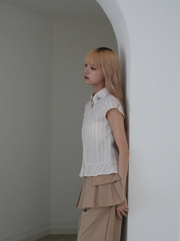 puff sleeve stripe peplum blouse