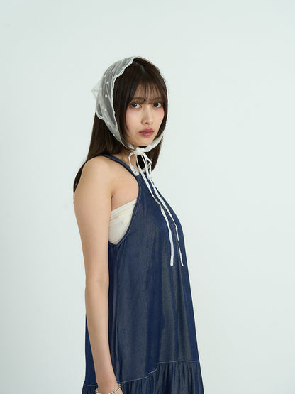 denim tiered halter dress