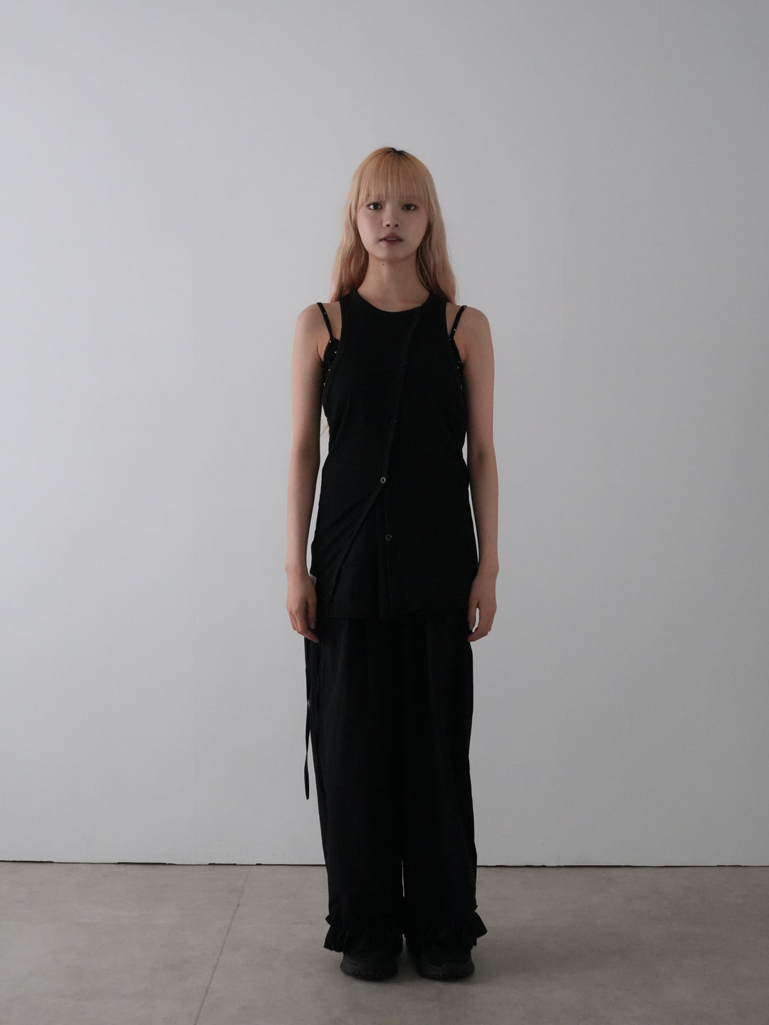 asymmetric button rib tank top