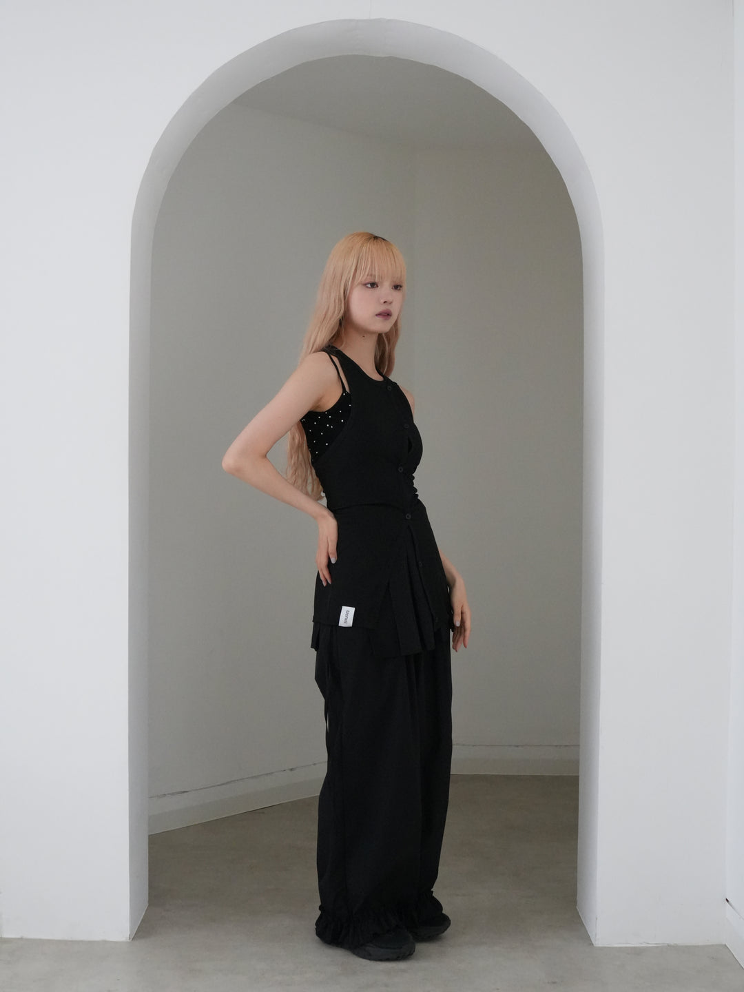 asymmetric button rib tank top