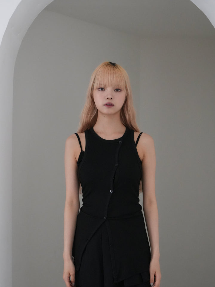 asymmetric button rib tank top