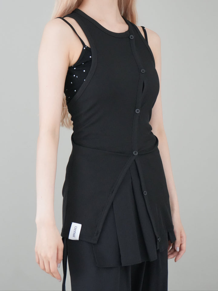 asymmetric button rib tank top