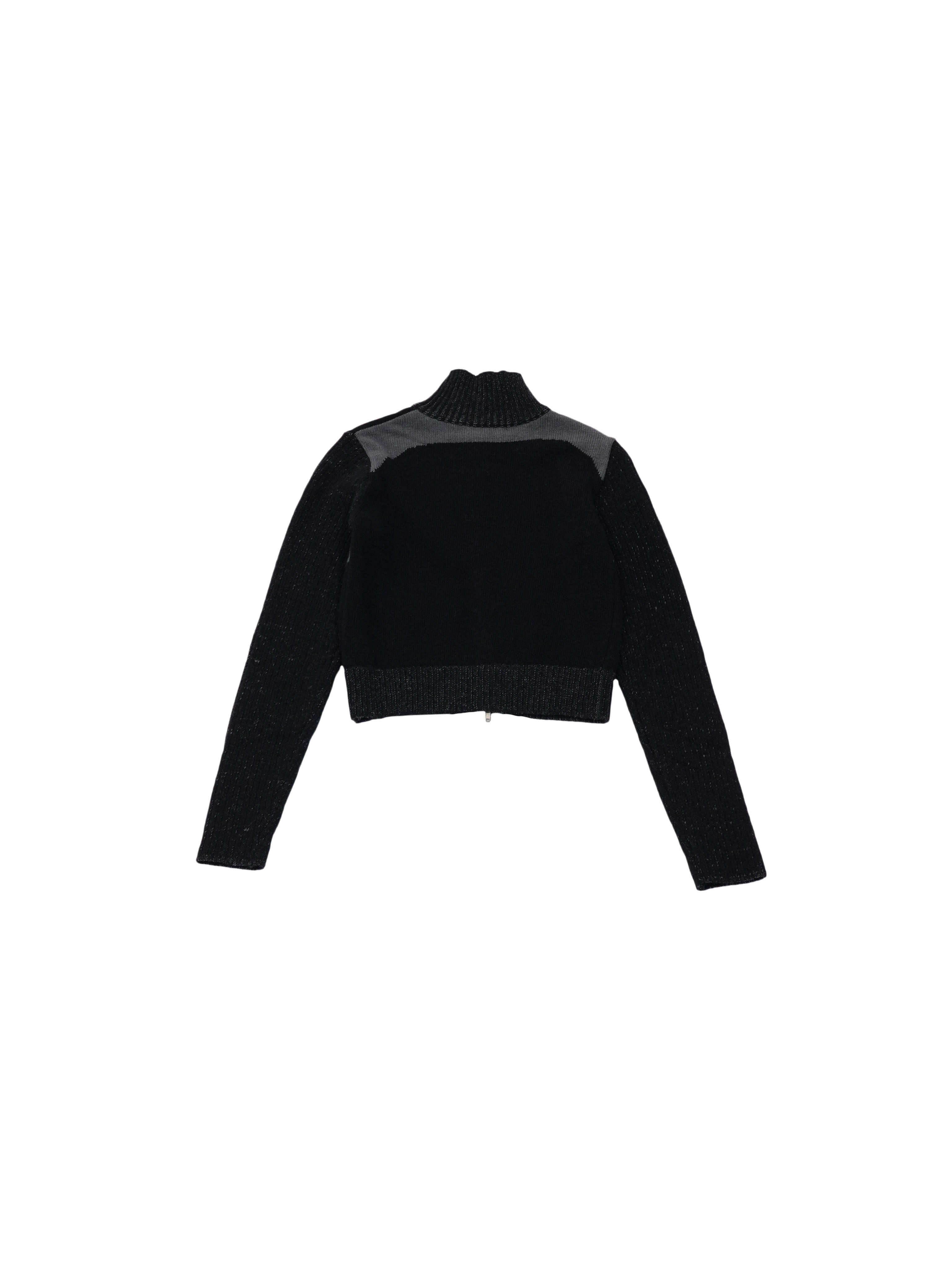 high neck zip rib knit