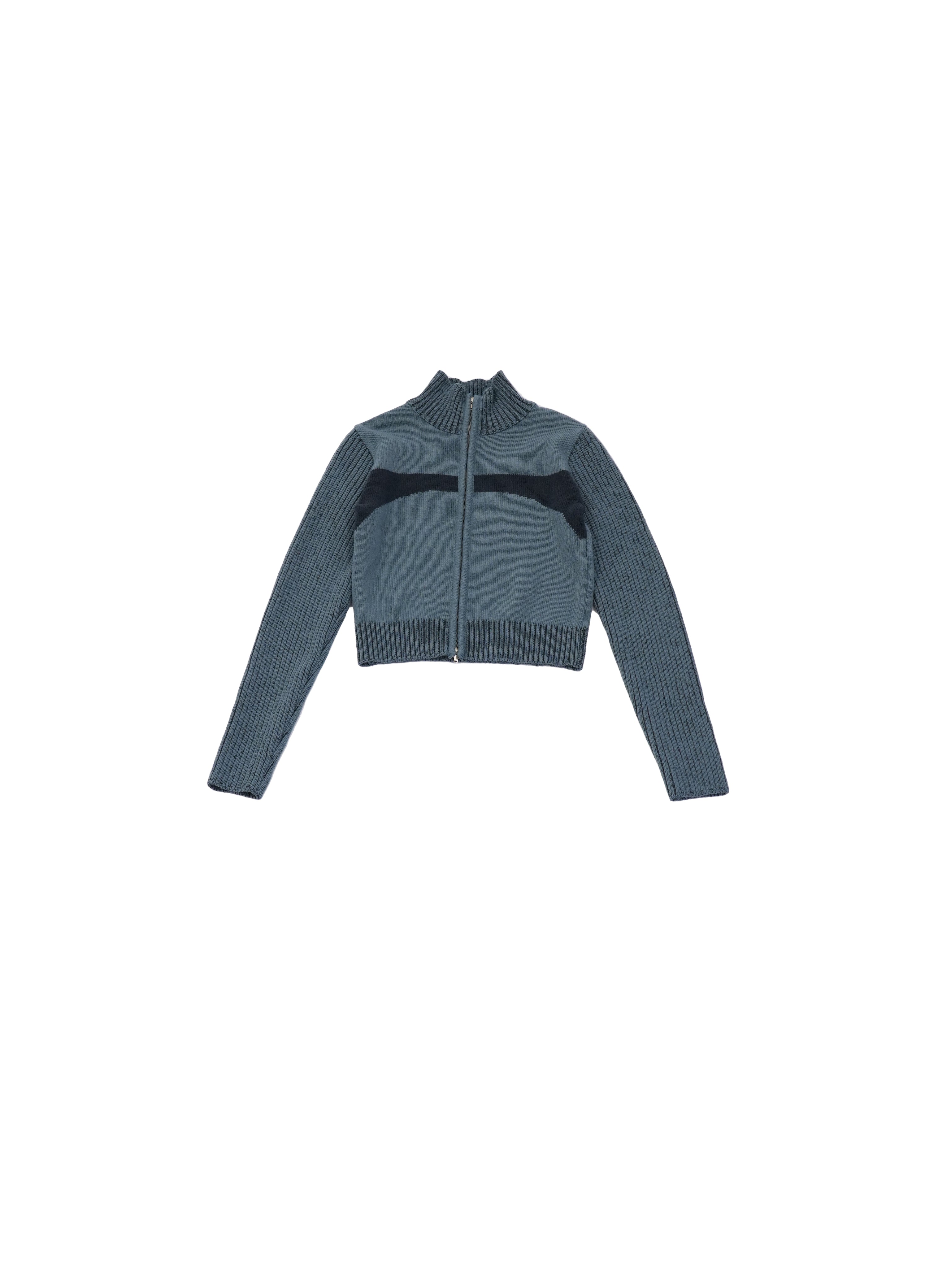 high neck zip rib knit