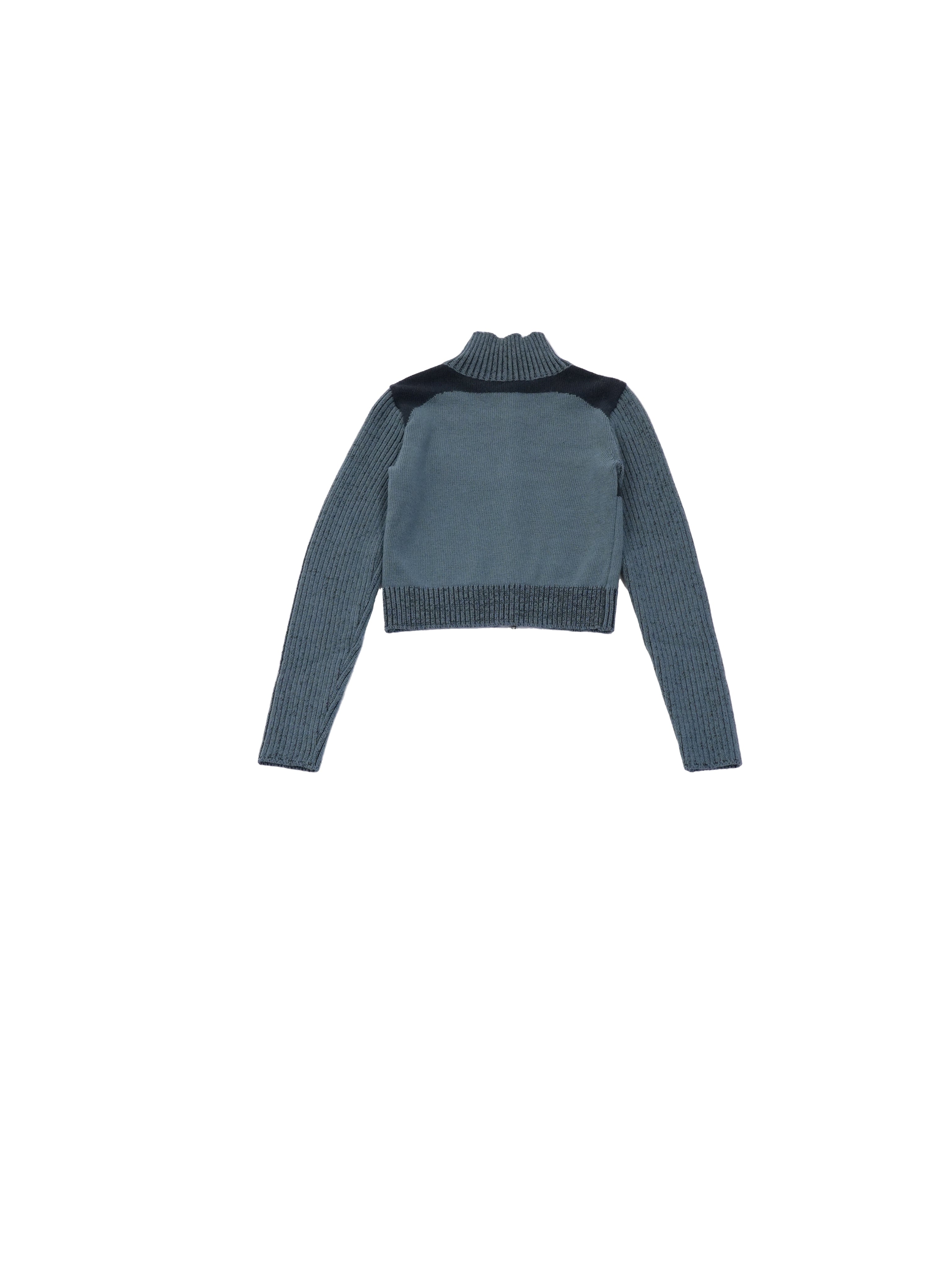 high neck zip rib knit
