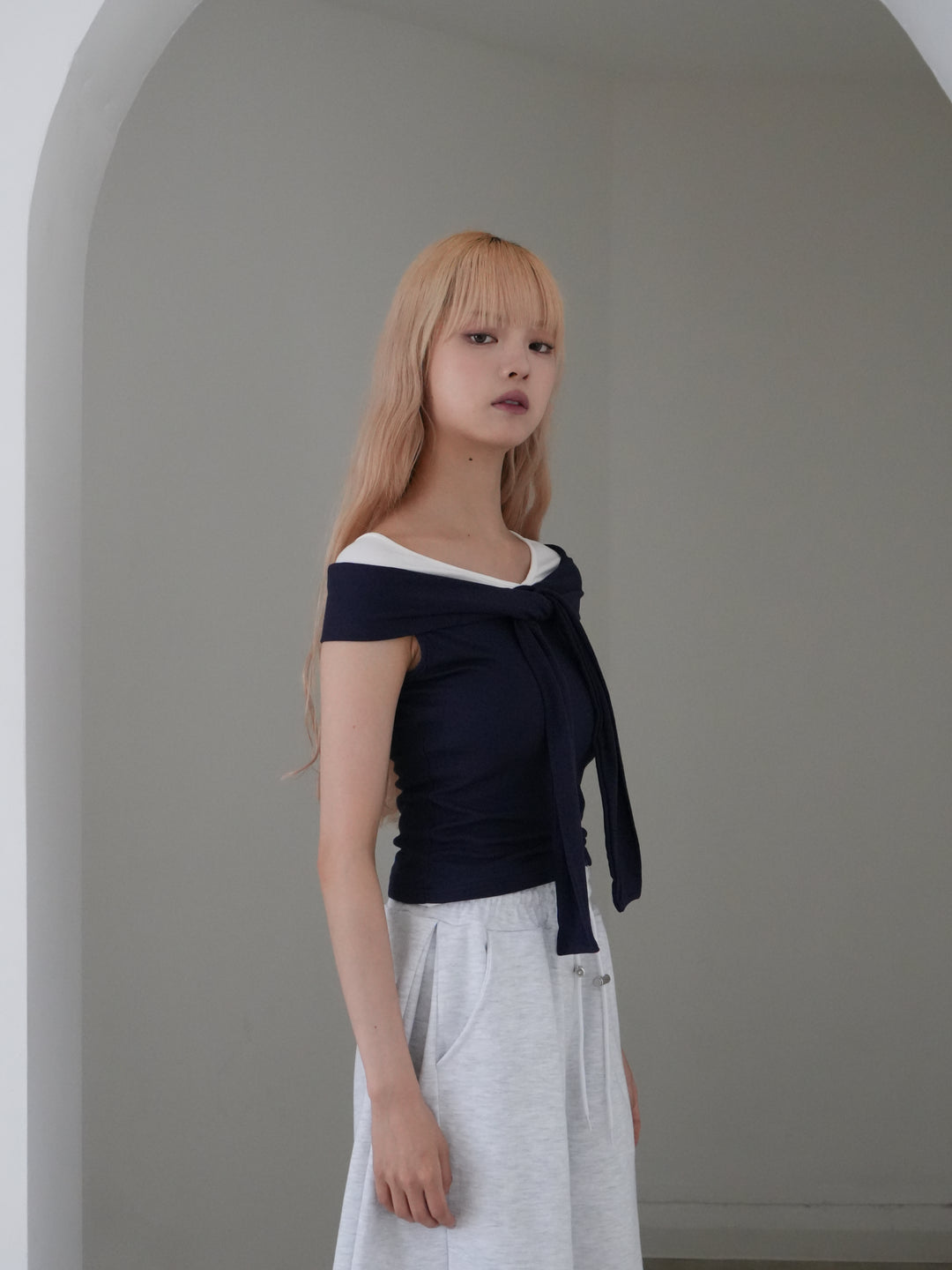 off shoulder twist ribbon top