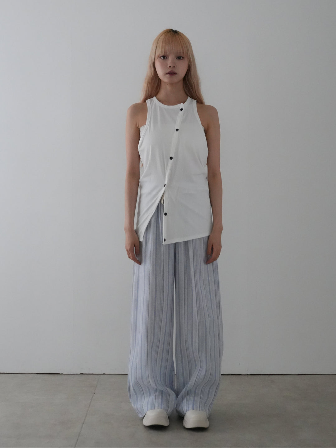frill waist striped wide pants