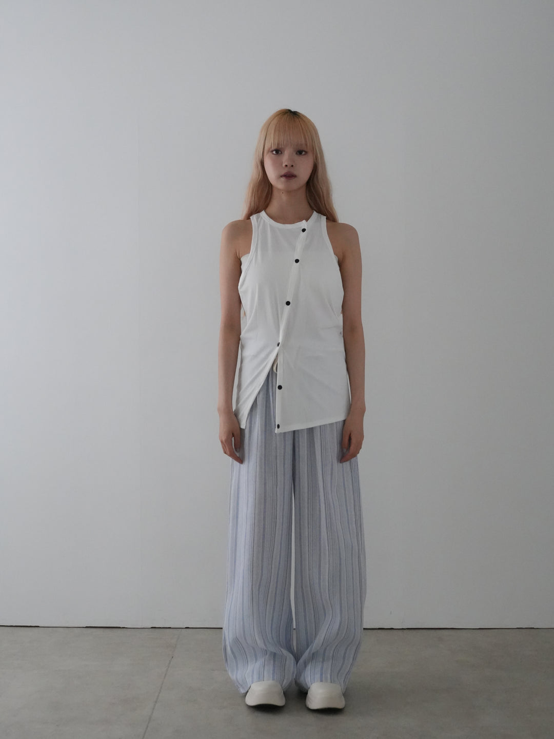asymmetric button rib tank top