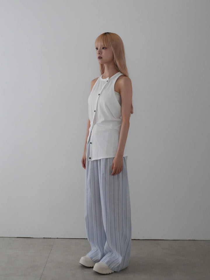 frill waist striped wide pants