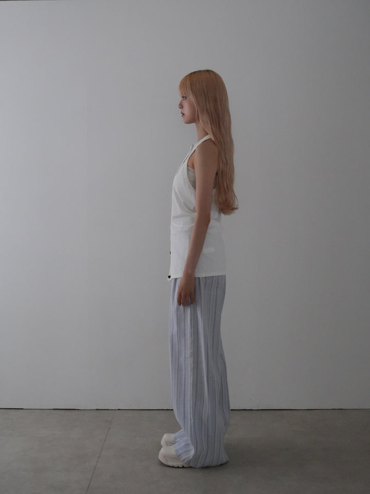 frill waist striped wide pants