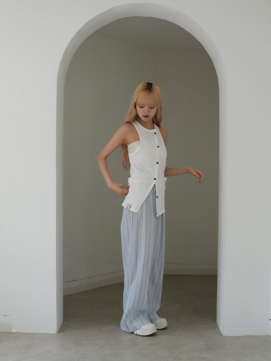 asymmetric button rib tank top