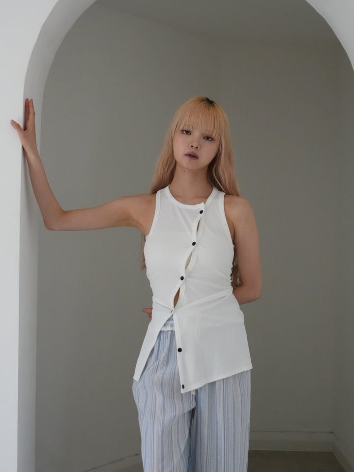 asymmetric button rib tank top