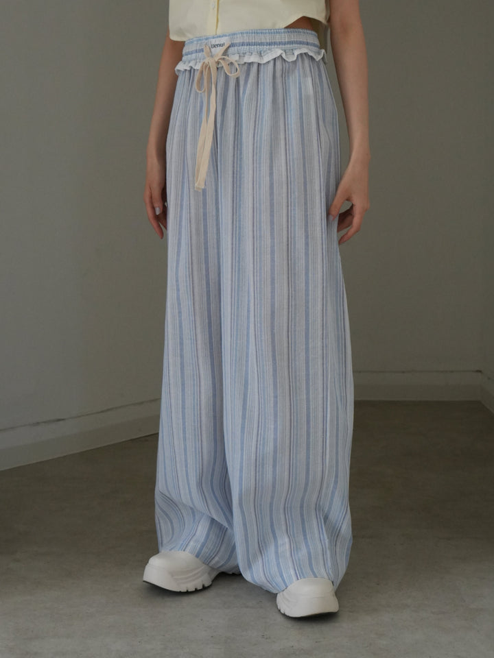 frill waist striped wide pants
