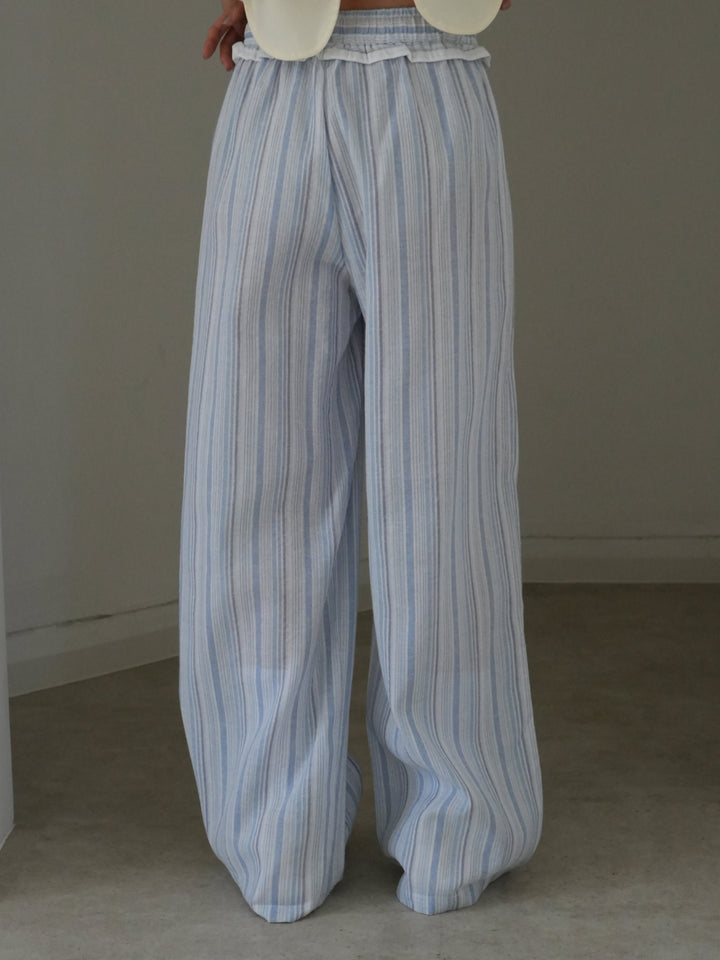 frill waist striped wide pants