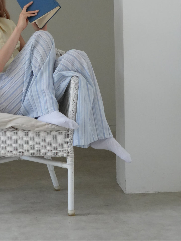 frill waist striped wide pants