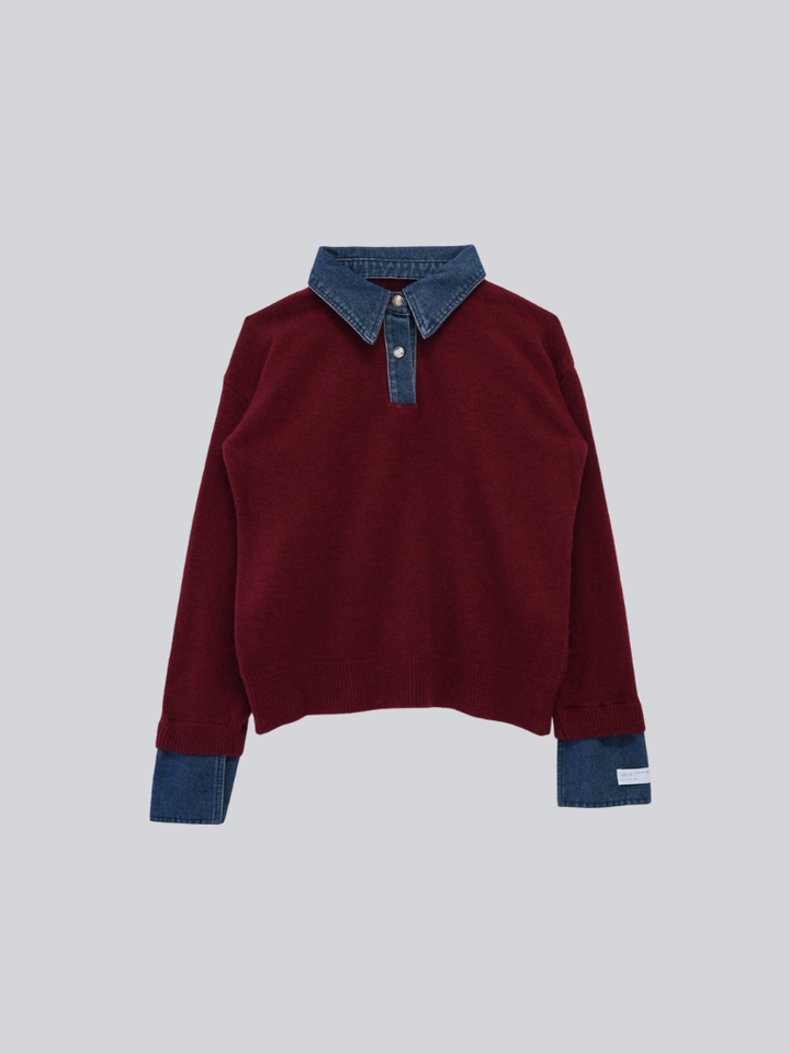 denim collar knit pullover